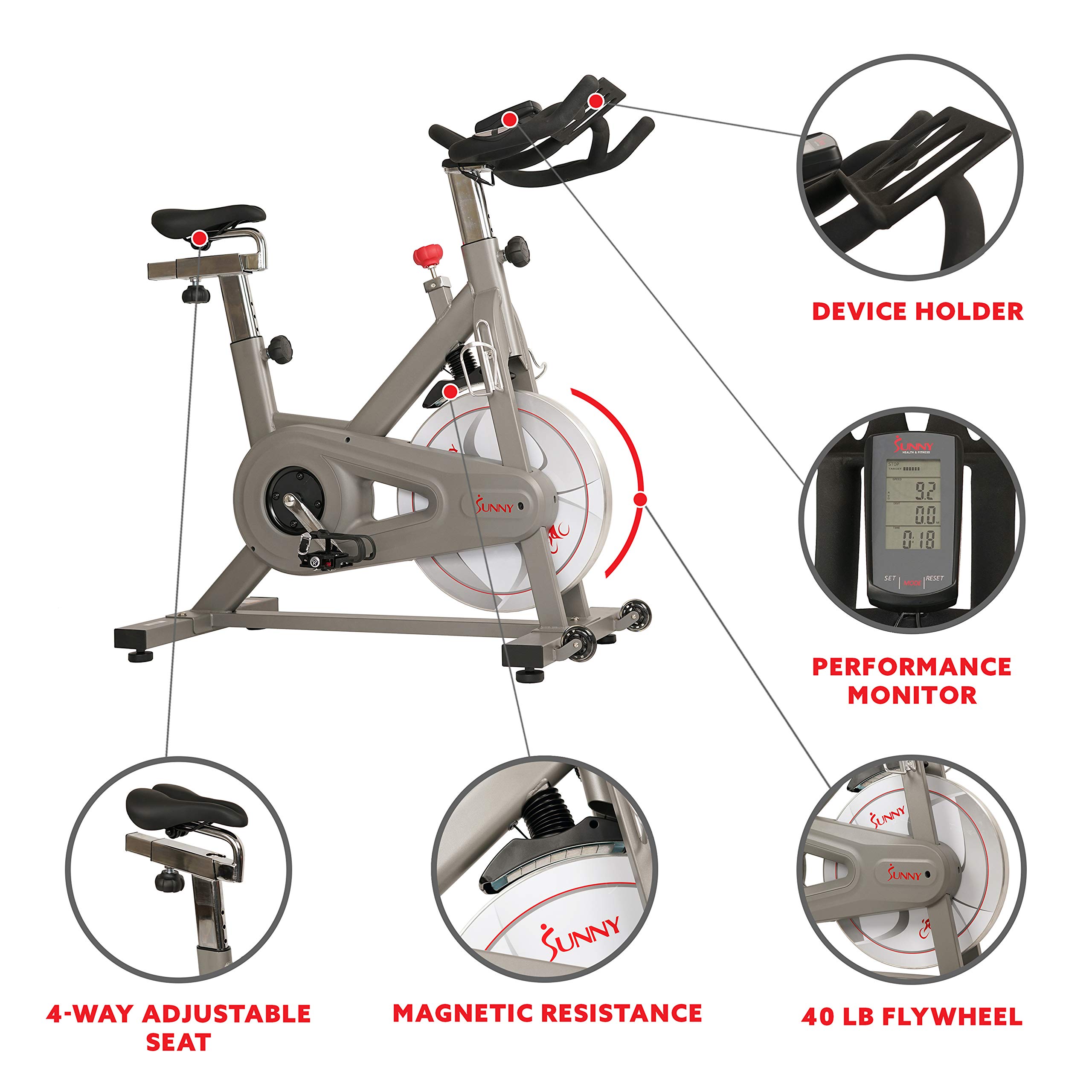 Sunny Health & Fitness Synergy Pro Magnetic Indoor Cycling Bike - SF-B1851 Silver