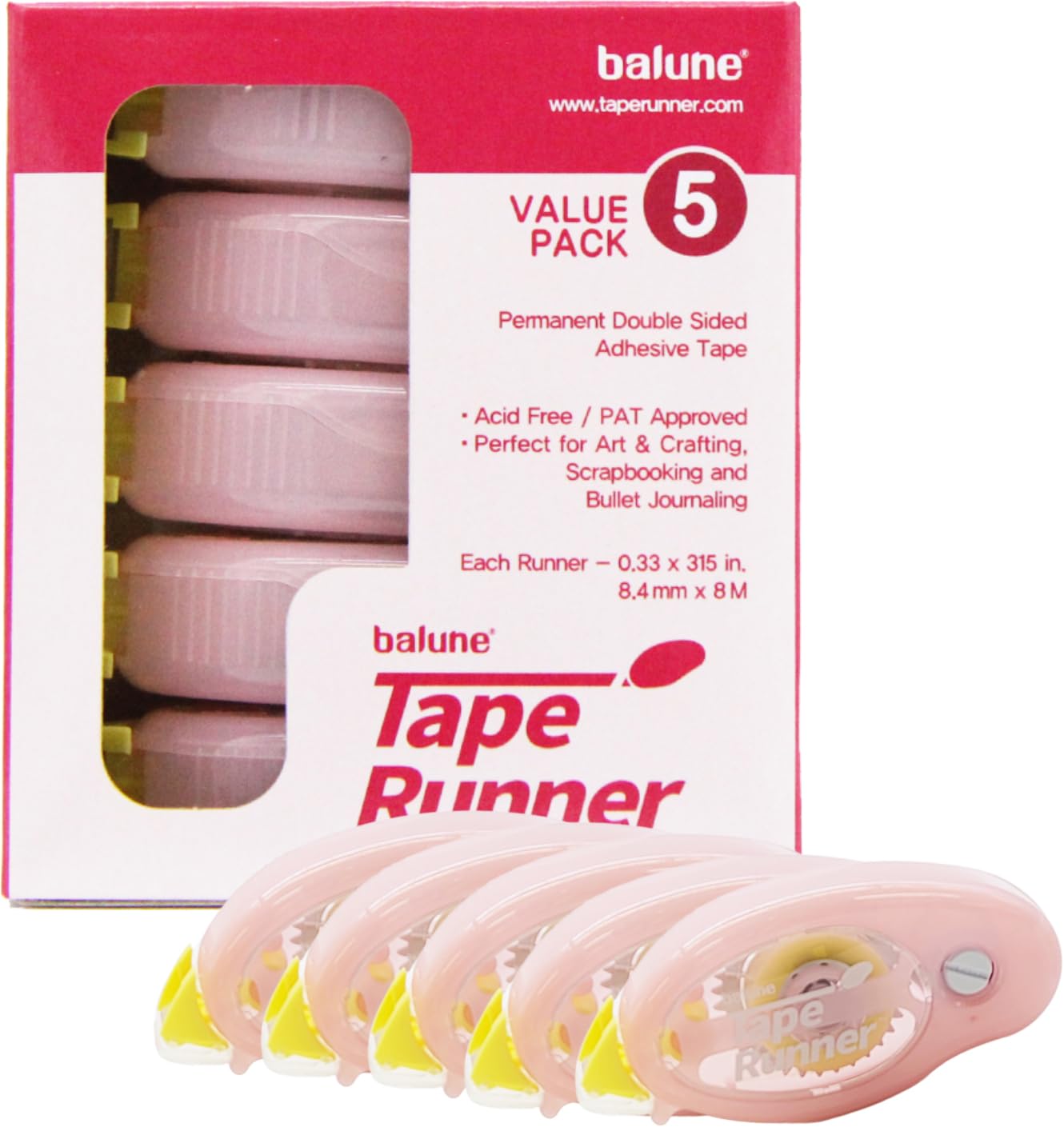 TapeRunner Double-Sided Adhesive Tape, 5/16 Inches by 315 Inches, Set of 5 Applicators