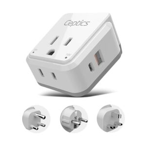ceptics south africa power adapter travel set - 20w pd & qc, fast & safe with dual usb & usb-c - 2 usa outlet - use all over africa, zimbabwe, morocco - includes type e/f, m, g swadapt attachments