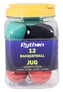 python variety pack racquetball(jug) (12 balls)(3-black,3-blue,3-red, 3-green)