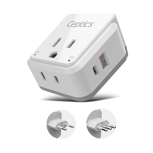 Ceptics Italy, Chile, Rome Power Plug Adapter Travel Set, 20W PD & QC, Safe Dual USB & USB-C 3.1A - 2 USA Socket - Compact - Use in Lybia, Tunisia, Uruguay Includes Type C, Type L Swadapt Attachments