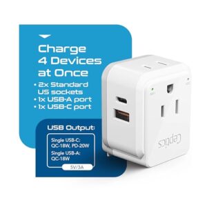 Ceptics Italy, Chile, Rome Power Plug Adapter Travel Set, 20W PD & QC, Safe Dual USB & USB-C 3.1A - 2 USA Socket - Compact - Use in Lybia, Tunisia, Uruguay Includes Type C, Type L Swadapt Attachments