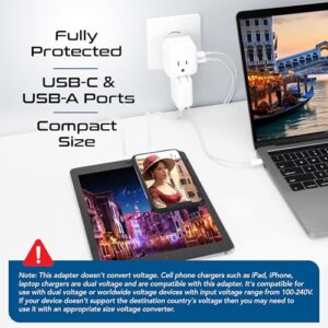 Ceptics Italy, Chile, Rome Power Plug Adapter Travel Set, 20W PD & QC, Safe Dual USB & USB-C 3.1A - 2 USA Socket - Compact - Use in Lybia, Tunisia, Uruguay Includes Type C, Type L Swadapt Attachments