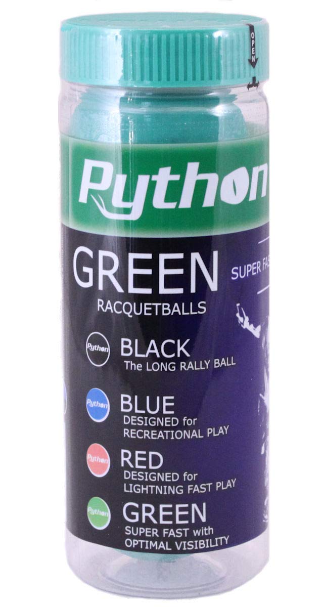 Python 3-Ball Can (Green) Racquetballs (Super Fast w/Optimal Visibility)