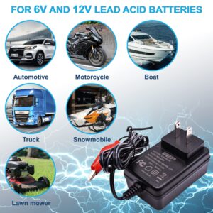 HQRP Fully Automatic 6V / 12V Sealed Lead Acid Smart Battery Charger SLA Maintainer Compatible with Car Truck Motorcycle, Alligator Clips