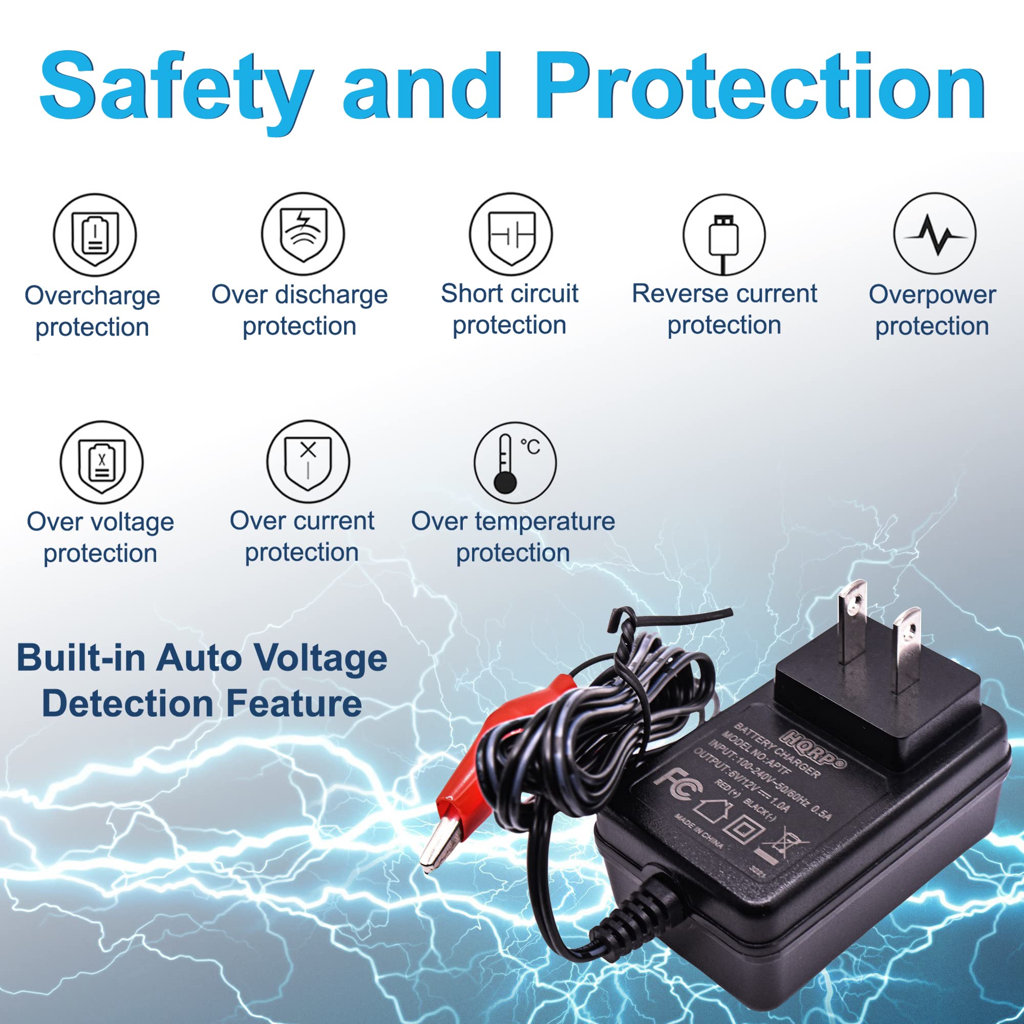 HQRP Fully Automatic 6V / 12V Sealed Lead Acid Smart Battery Charger SLA Maintainer Compatible with Car Truck Motorcycle, Alligator Clips