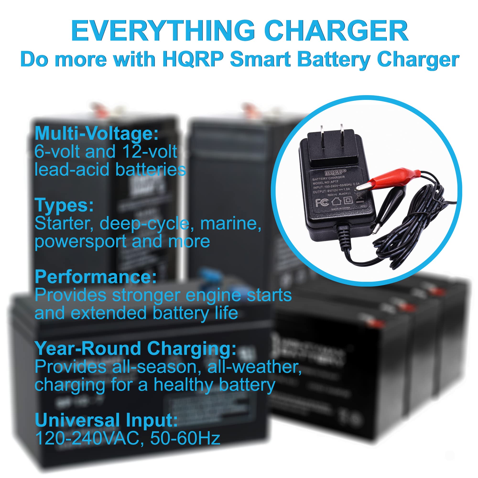 HQRP Fully Automatic 6V / 12V Sealed Lead Acid Smart Battery Charger SLA Maintainer Compatible with Car Truck Motorcycle, Alligator Clips