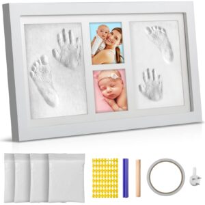 baby hand and footprint kit, baby picture frame kit, baby nursery memory art kit frames,1200 grams of clay - best baby shower gifts for newborn, twin babies, new mom gift set.