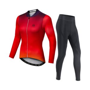 DuShow Women Cycling Suit Long Sleeve Jersey and 3D Padded Long Pants Braathable Cycling Set(Red,M)