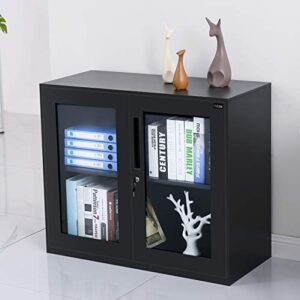 mecolor furniture metal office file cabinet with door and lock height adjustable (black, 30 inch glass door)