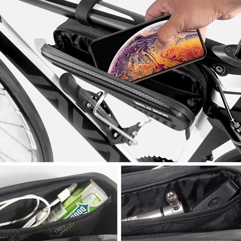 WILD MAN 1.2L Rainproof Hard Shell Bike Saddle Bag for Bicycle Triangle Frame Under Seat for Road Mountain Cycling (Black,ES4)