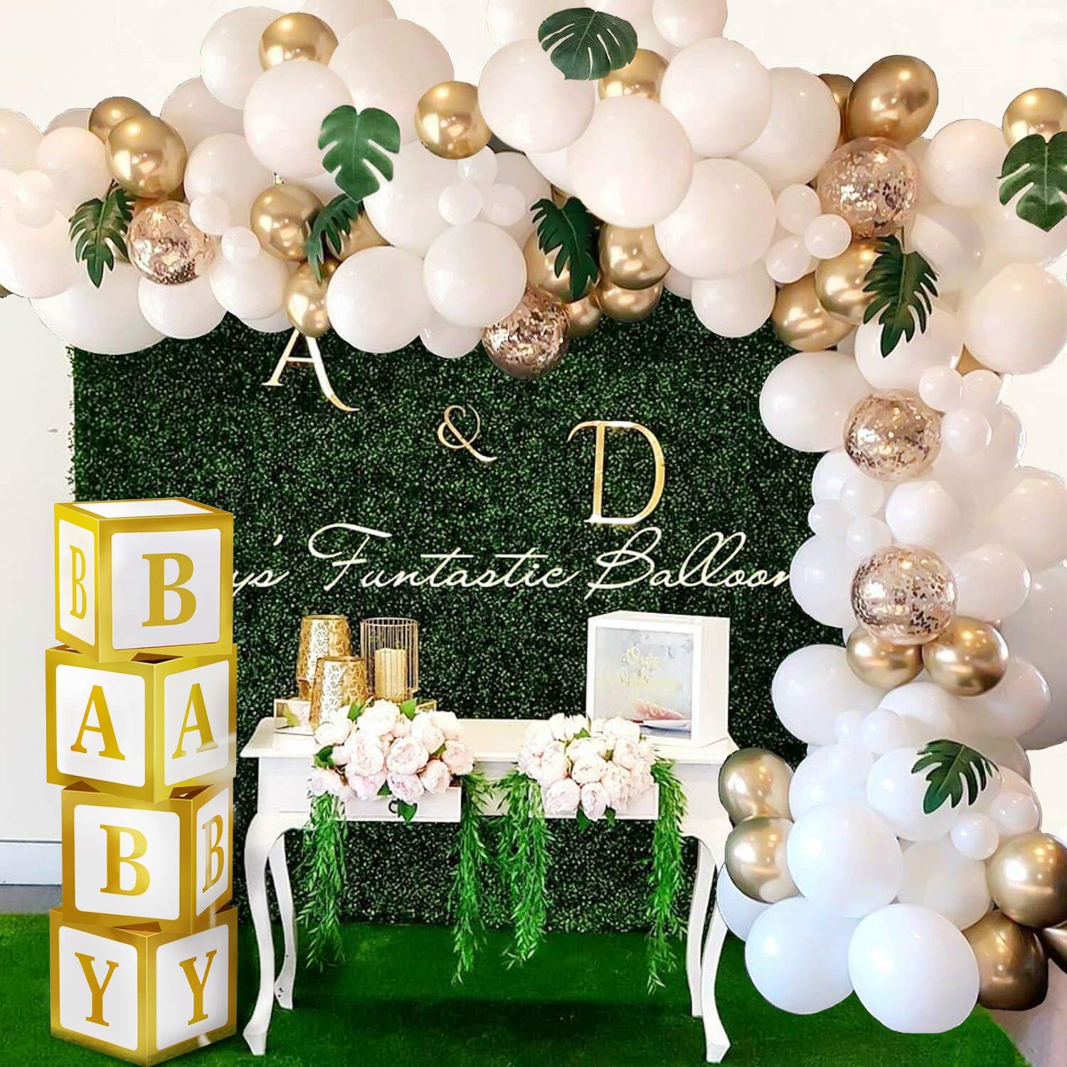 Baby Shower Decorations, DIY Gold Baby Shower Boxes for Boy Girl Baby Shower Decor, Baby Blocks Decorations for Baby Shower, Gender Reveal Party Supplies, 1st Birthday