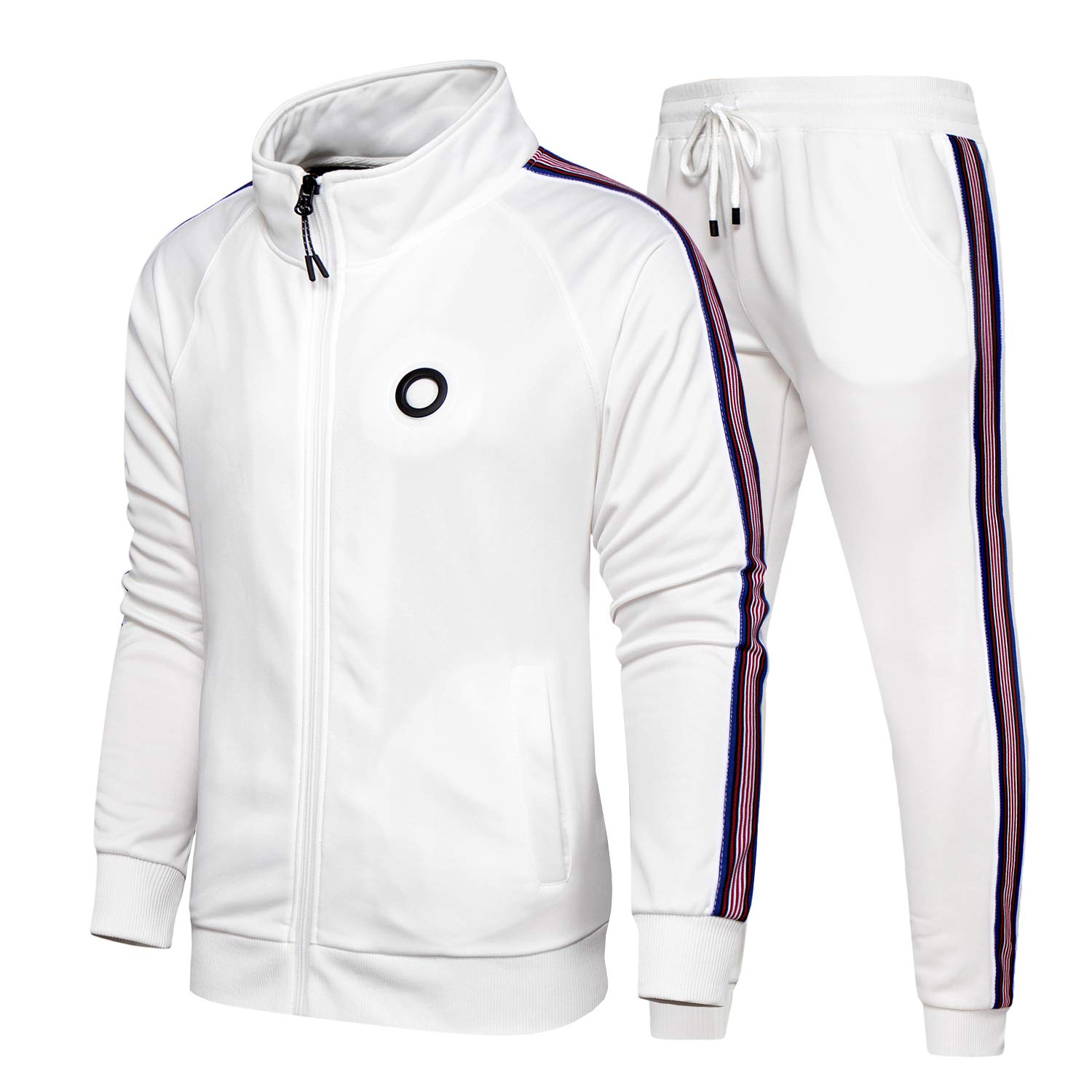 TOLOER Men 2 Piece Tracksuit Set Full Zip Athletic Sweatsuit Outfit Jogger Sport Set White Large