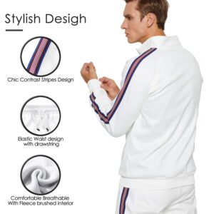 TOLOER Men 2 Piece Tracksuit Set Full Zip Athletic Sweatsuit Outfit Jogger Sport Set White Large