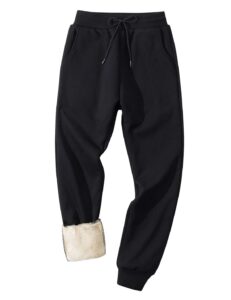 gihuo men's winter fleece pants sherpa lined sweatpants athletic running sweatpants ribbed leg comfy warm jogger pants (black, x-large)