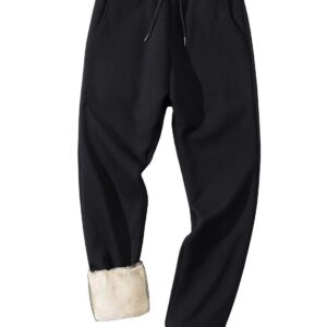 Gihuo Men's Winter Fleece Pants Sherpa Lined Sweatpants Athletic Running Sweatpants Ribbed Leg Comfy Warm Jogger Pants (Black, X-Large)