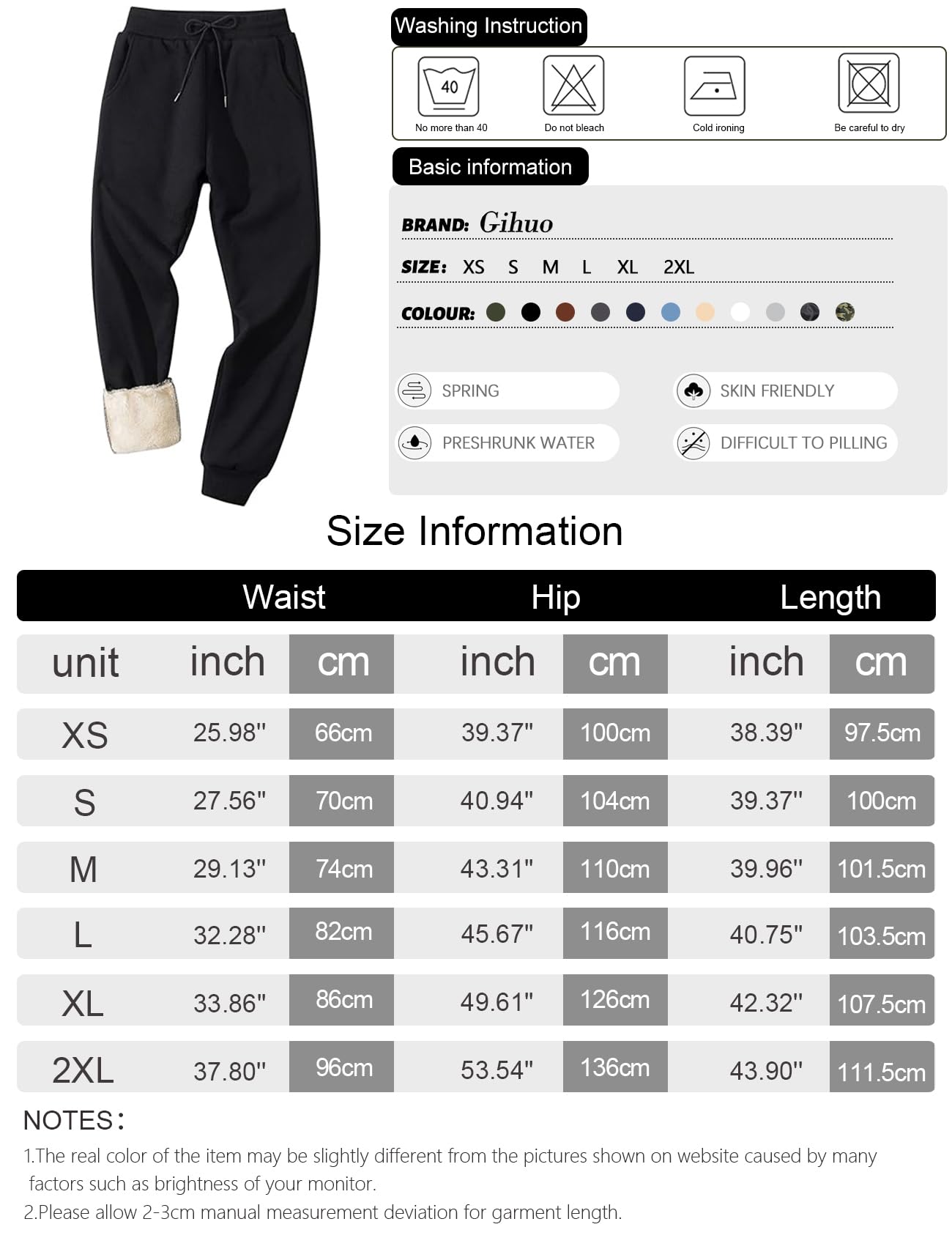 Gihuo Men's Winter Fleece Pants Sherpa Lined Sweatpants Athletic Running Sweatpants Ribbed Leg Comfy Warm Jogger Pants (Black, X-Large)