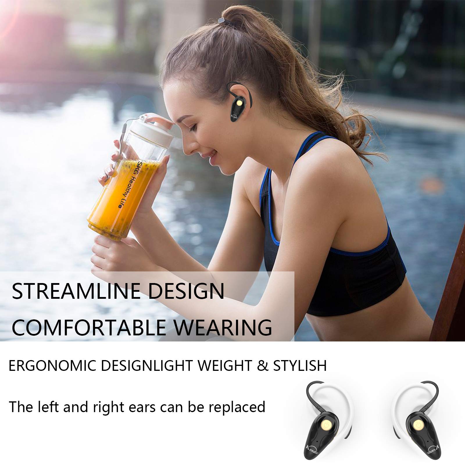 Kendir Bluetooth Headset, V5.0 Ultralight Wireless Headphone Cell Phone Earpiece with Mic Headsetcase,Volume Control, Handsfree Earbud,Compatible with Android/iPhone/Smartphones/Laptop