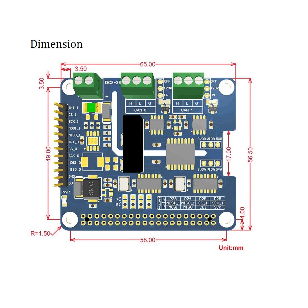 2-Channel CAN Bus HAT Isolated CAN FD Expansion HAT for Raspberry Pi ETH-USB-HUB-Box with Multi Onboard Protection Circuits Supports CAN2.0 CAN FD Protocols