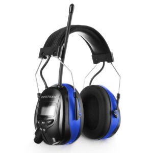 protear am/fm bluetooth radio headphones 25db nrr,noise reduction safety earmuffs,digital display headset,lithium battery rechargetable ear hearing protection for walkman mowing,lawn,work(blue)