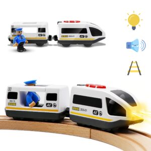 tiny land battery operated action locomotive train (magnetic connection)- powerful engine bullet train set compatible with thomas, brio, chuggington - train toys for toddlers