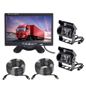 vehicle backup camera and 7 inch screen monitor system 12v/24v,2 x ir night vision car reverse rear view mirror camera kit with 4 pin 15m 20m cable for rv bus semi truck trailer 5th camper