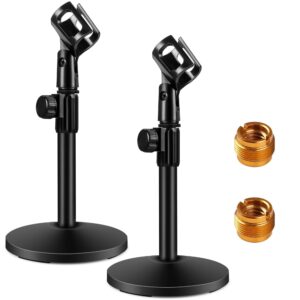innogear desktop microphone stand, upgraded adjustable table mic stand with mic clip and 5/8" male to 3/8" female screw for blue yeti snowball spark & other microphone, pack of 2