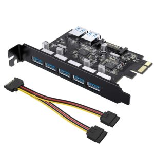 tiergrade superspeed 7 ports pci-e to usb 3.0 expansion card with 15-pin sata power connector - pci express(pcie) expansion card usb card for desktop pc support windows 10/8.1/8/7/xp