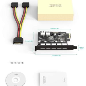 Tiergrade Superspeed 7 Ports PCI-E to USB 3.0 Expansion Card with 15-Pin SATA Power Connector - PCI Express(PCIe) Expansion Card USB Card for Desktop PC Support Windows 10/8.1/8/7/XP