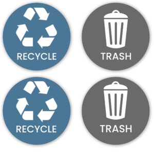 vbap corp recycle trash bin sticker - (pack of 4) 3" round logo sign decal labels self-adhesive vinyl laminated. waterproof indoor and outdoor (aquamarine/grey)