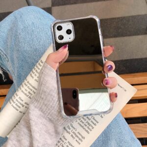 kexaar mirror case for iphone 11 pro max case, [four corner thick guard shockproof] hard back soft bumper protective cover girls woman makeup touch up back camera selfies (mirror 11 promax)
