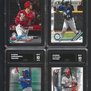 GEM MINT SHOHEI OHTANI JULIO RODRIGUEZ VLADIMIR GUERRERO JR. & ELLY DE LA CRUZ BOWMAN & TOPPS 4 CARD ROOKIE LOT GRADED GMA GEM MINT 10 SUPERSTAR PLAYERS