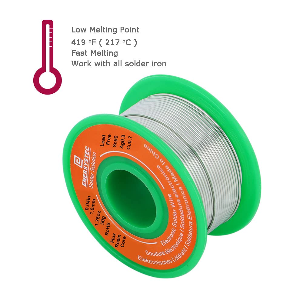 Solder Wire Lead Free Rosin Core Flux 1.0mm Electronics Soldering Diameter 0.04in No Lead 1.76oz 50g Sn99 Ag0.3 Cu0.7 Flow RoHS Electrical Solder Wire Electric Repair Unlead