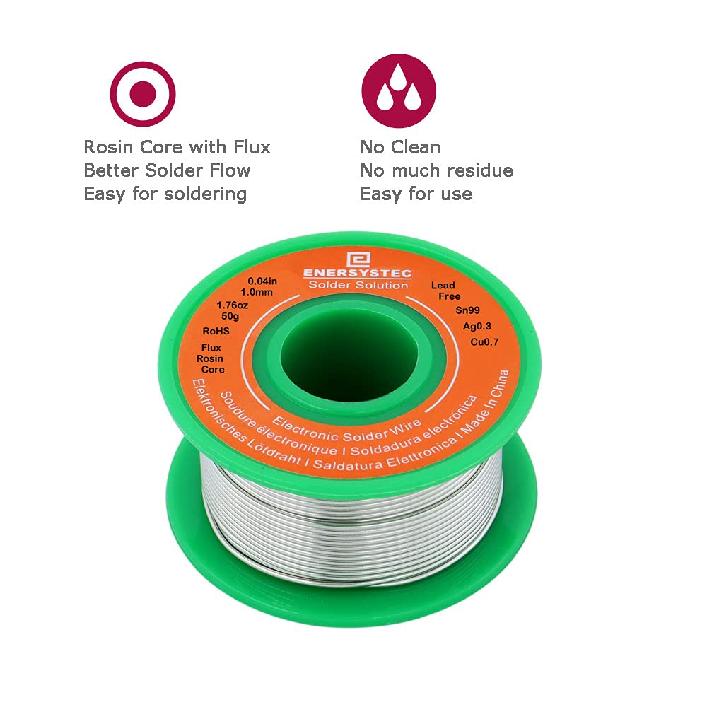 Solder Wire Lead Free Rosin Core Flux 1.0mm Electronics Soldering Diameter 0.04in No Lead 1.76oz 50g Sn99 Ag0.3 Cu0.7 Flow RoHS Electrical Solder Wire Electric Repair Unlead