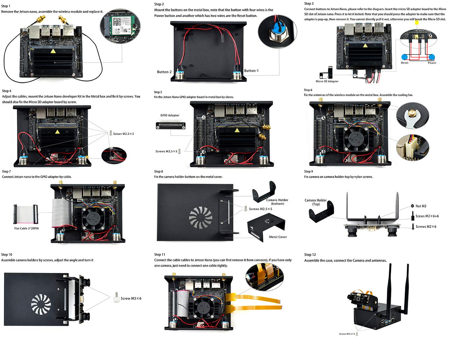 Jetson Nano Metal Case with 5V Cooling Fan Compatible with Jetson Nano Developer Kit B01 (4GB),with Camera Holder Reset,Power Button,for Waveshare IMX219 Series Camera,Wireless-AC8265