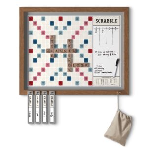 ws game company scrabble deluxe vintage 2-in-1 wall edition with dry erase message board