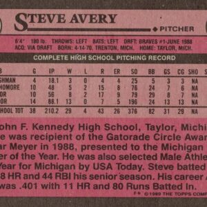 1989 Topps Baseball #784 Steve Avery Rookie Card