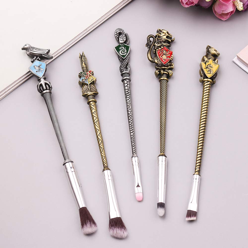 Magic Wand Makeup Brushes Set - 5pcs Wizard Wand Makeup Brushes Foundation Blending Blush Eyeshadow Face Lip Powder Brush Beauty Tools (New-Bronze)