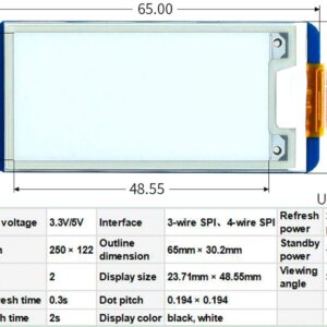 2.13inch E-Ink Display HAT V4 Version, Black/White Two-Color 250x122 Pixel E-Paper Module for Raspberry Pi 5/ 4B/3B+/3B/2B/A+/Zero W/WH/Zero 2 W/Jetson Nano SPI Interface, Support Partial Refresh