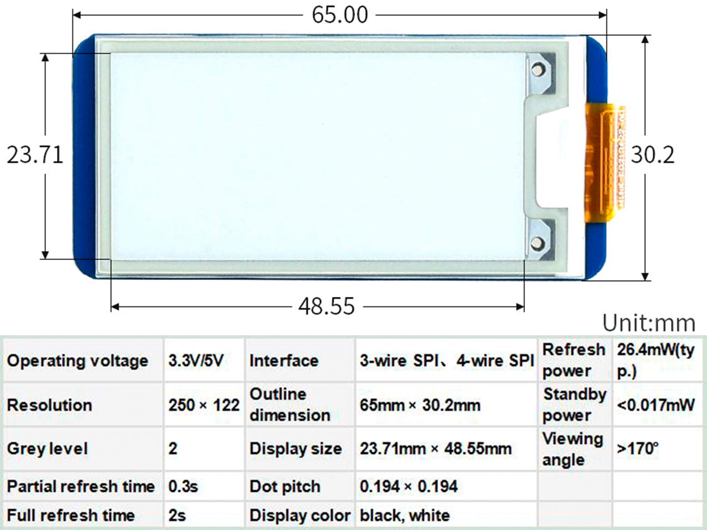 2.13inch E-Ink Display HAT V4 Version, Black/White Two-Color 250x122 Pixel E-Paper Module for Raspberry Pi 5/ 4B/3B+/3B/2B/A+/Zero W/WH/Zero 2 W/Jetson Nano SPI Interface, Support Partial Refresh