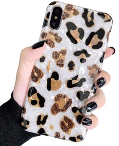 j.west iphone xs max case,luxury sparkle bling leopard print cheetah pattern design translucent soft tpu silicone protective phone case cover for girls women for apple iphone xs max 6.5 inch (white)
