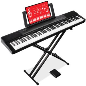 best choice products 88-key full size digital piano electronic keyboard set for all experience levels w/semi-weighted keys, stand, sustain pedal, built-in speakers, 6 voice settings - black