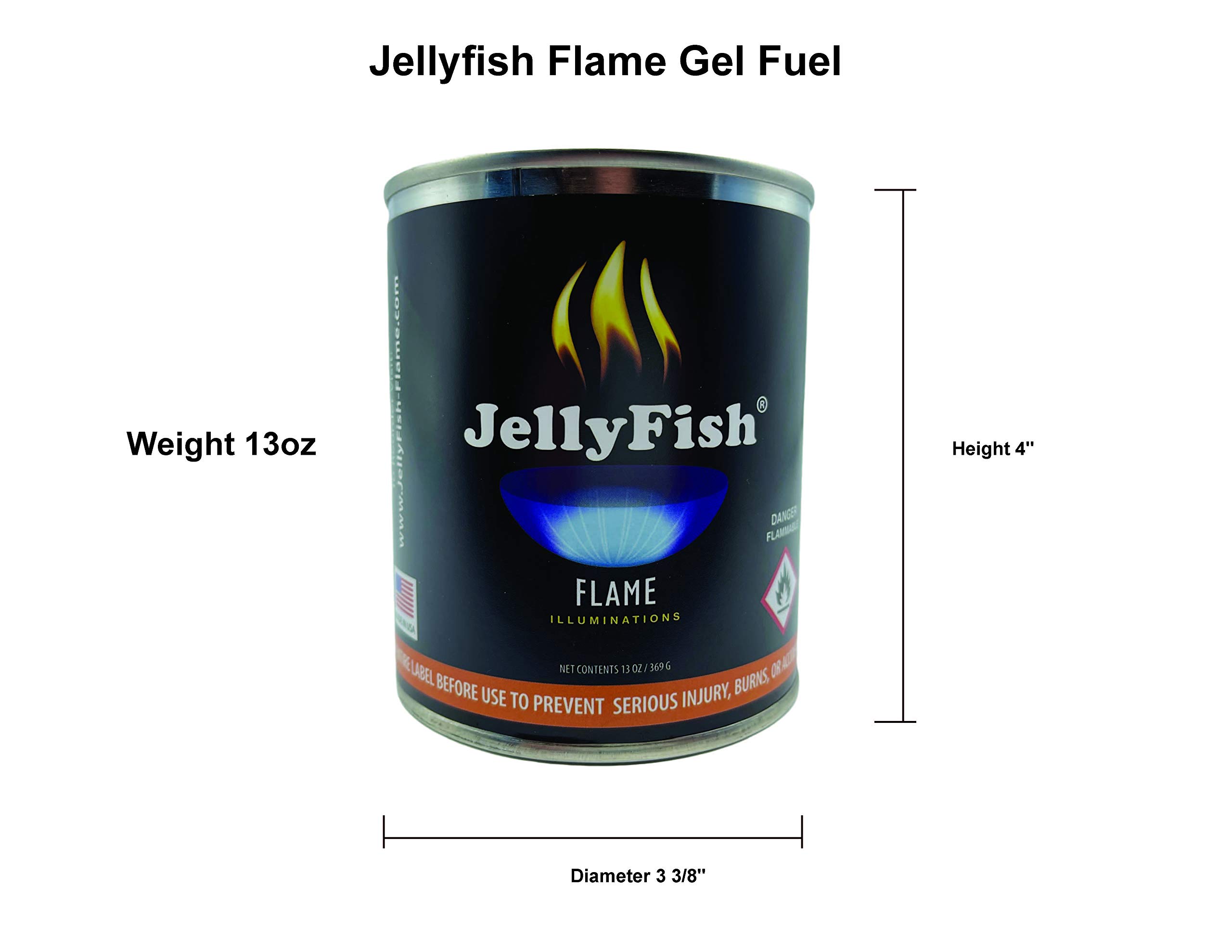 Real JELLYFISH Flame, 12 Cans (13 oz) Fireplace Gel Fuel Made in USA