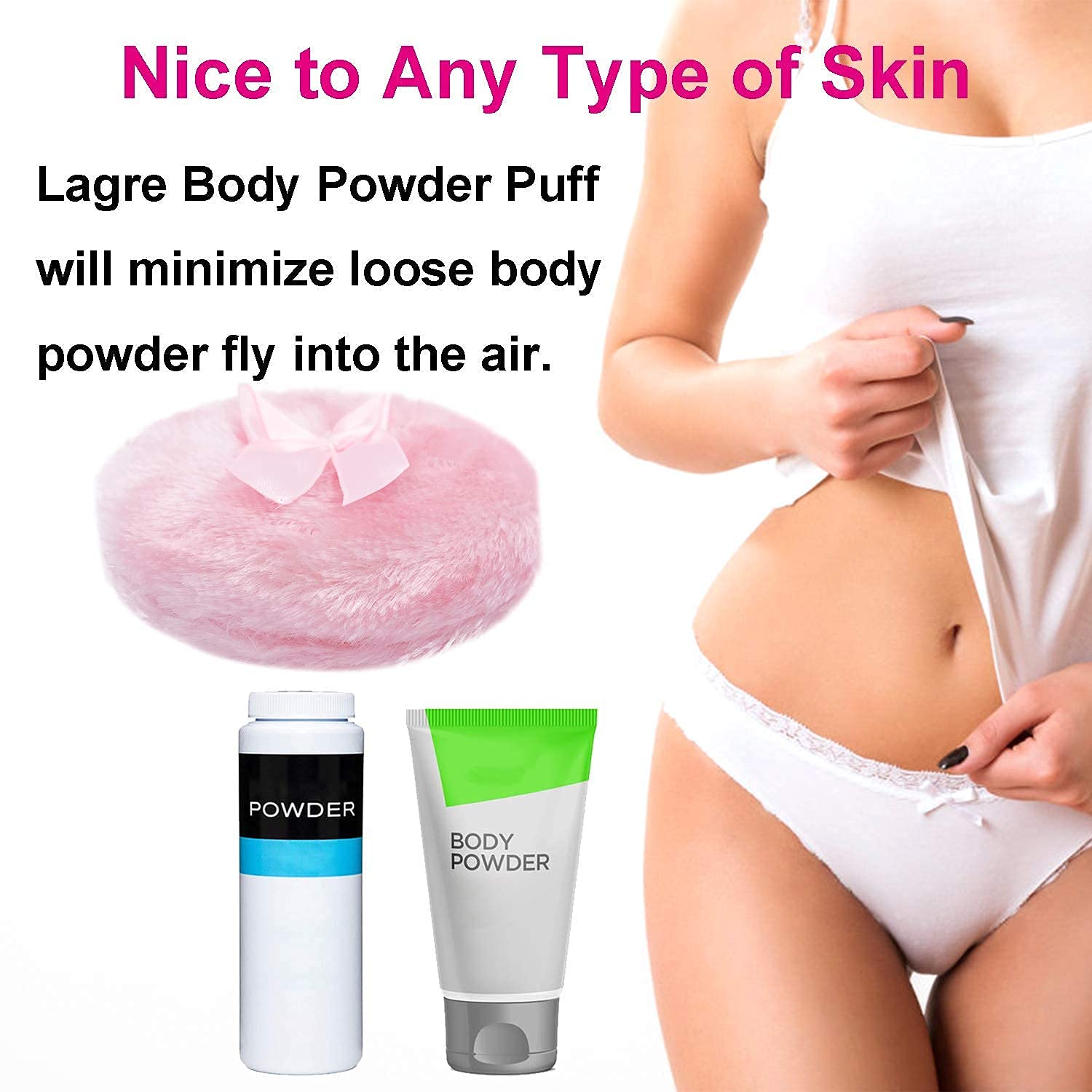 Large Fluffy Powder Puff, Body Cosmetic Powder Puff, Soft Face Body Powder Puff for Baby& Kid& Adult (4 Inch, Pink)