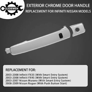 Exterior Door Handle Front Left Driver Side | Smart Entry Keyless | Replacement for 2003-2008 Infiniti FX35 FX45 2003-2007 Nissan Murano 2008-2009 Nissan Rogue | Replaces# 80640-CB01A, 82645-CA000