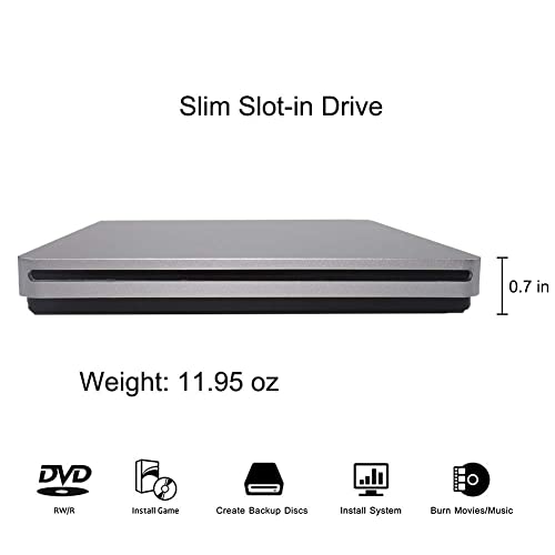 External CD DVD Drive USB C CD DVD Burner/Writer Slim Portable Slot in CD DVD Reader for MacBook Pro/Air/Mac/Laptop/Windows10 (Sliver)