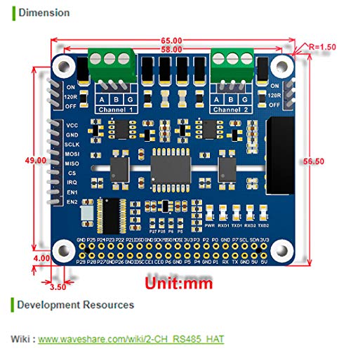 2-Channel Isolated RS485 Expansion HAT,SC16IS752+SP3485 Dual Chip Convert SPI to RS485 Data Rate up to 921600bps Embed Multi Protection Circuits,for Raspberry Pi 4B/3B+/3B/2B/Zero/Zero W