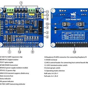 2-Channel Isolated RS485 Expansion HAT,SC16IS752+SP3485 Dual Chip Convert SPI to RS485 Data Rate up to 921600bps Embed Multi Protection Circuits,for Raspberry Pi 4B/3B+/3B/2B/Zero/Zero W