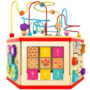 top bright wooden activity cube for toddlers 1-3 bead maze for babies 6-12 months cause and effect toys for 1 2 3 year old boys and girls gifts