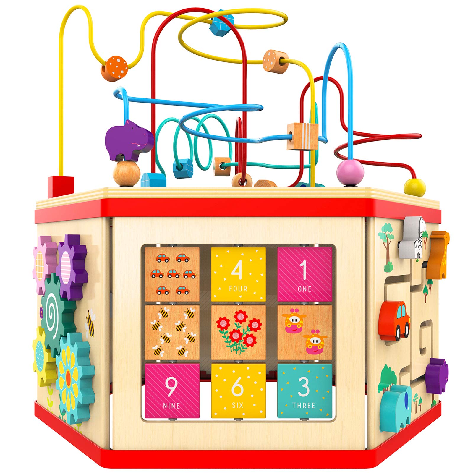 TOP BRIGHT Wooden Activity Cube for Toddlers 1-3 Bead Maze for Babies 6-12 Months Cause and Effect Toys for 1 2 3 Year Old Boys and Girls Gifts